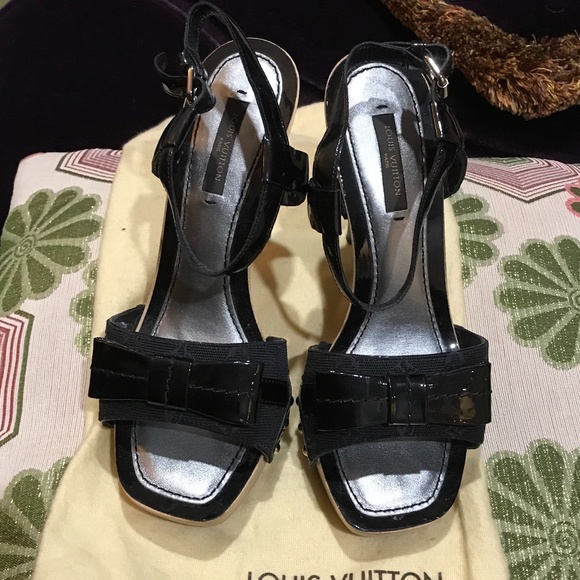 Louis Vuitton High Heels Black monogram, patent bows and wood soles US 5 34.5 - Picture 2 of 7